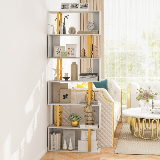 5-Tier/6-Tier Geometric Bookcase with Metal Frame and Anti-tipping Kits-6-Tier