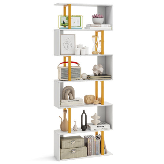 5-Tier/6-Tier Geometric Bookcase with Metal Frame and Anti-tipping Kits-6-Tier