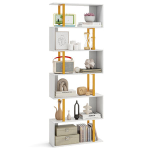 5-Tier/6-Tier Geometric Bookcase with Metal Frame and Anti-tipping Kits-6-Tier
