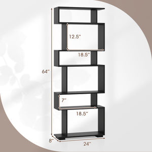6-Tier Geometric Bookshelf with 2 Anti-Tipping Kits for Home Office-Black