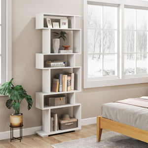 6-Tier Geometric Bookshelf with 2 Anti-Tipping Kits for Home Office-White