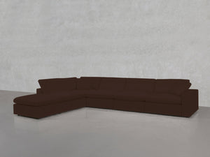 A 6-Seat Modular Corner Lounger Sectional in dark brown with clean lines is placed on a light gray polished floor against a plain, textured light gray wall.