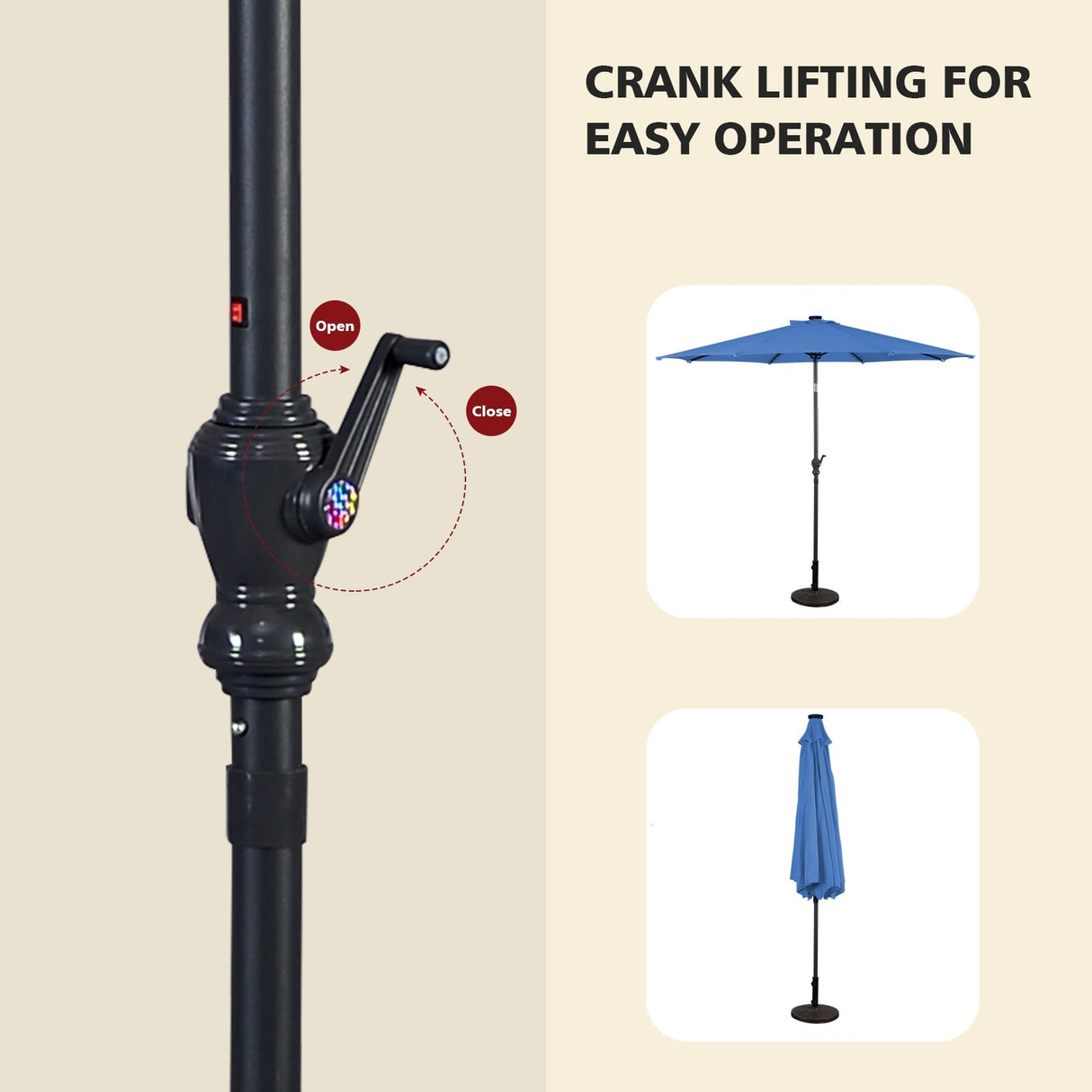 10 Feet Patio Solar Umbrella with Crank and LED Lights-Blue by DirectDeals