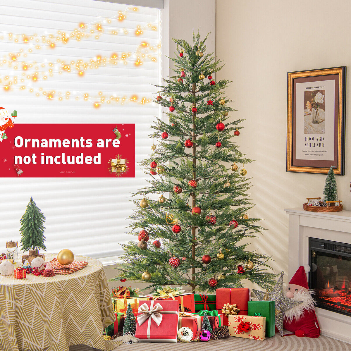 6.5/7.5 Feet Artificial Cypress Christmas Tree Pre-lit Hinged-6.5 ft
