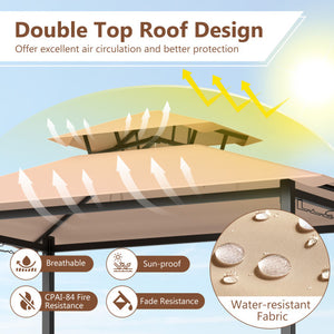 6.5 x 4 x 8 FT Grill Gazebo Set with 2 Bar Stools and Bar Table-Brown