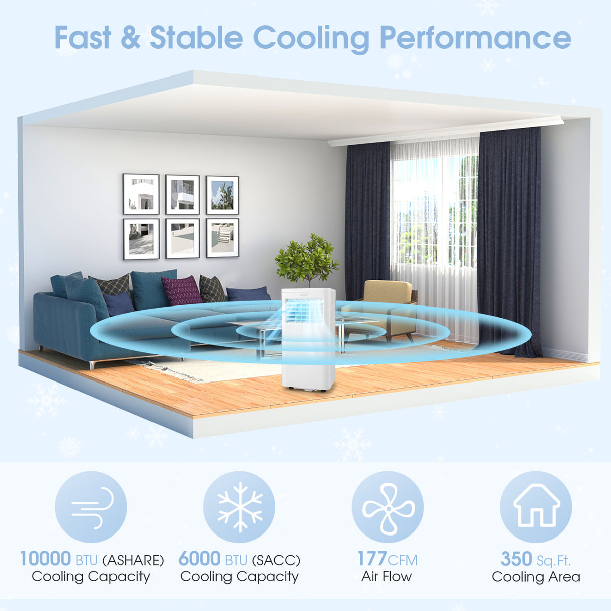 6000 BTU(SACC) Portable Air Conditioner Cools 250 Sq.Ft