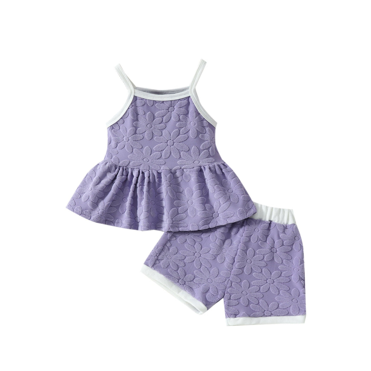 Printed Suspender Top Solid Color Shorts Suit