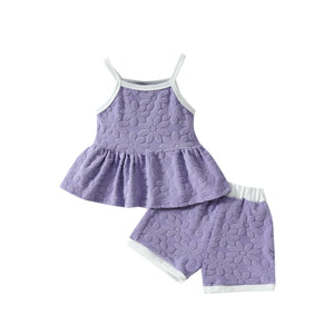 Printed Suspender Top Solid Color Shorts Suit