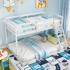 Twin Over Full Bunk Bed Low Floor Bunk Bed Frame-White