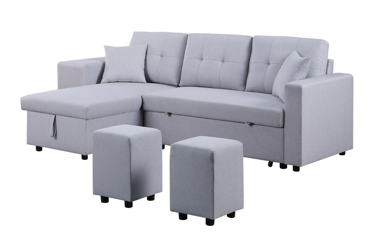 Dennis - Linen Fabric Reversible Sleeper Sectional With Storage Chaise And 2 Stools by Couch.com