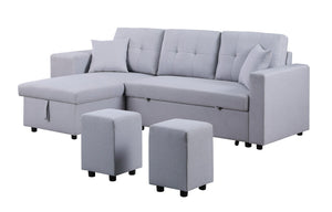 Dennis - Linen Fabric Reversible Sleeper Sectional With Storage Chaise And 2 Stools by Couch.com