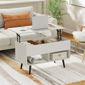 31.5 Inch Lift-Top Coffee Table with Hidden Storage and 2 Open Shelves-White