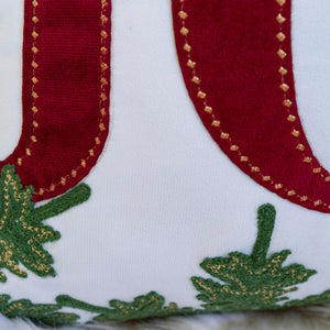 JOY Embroidered Christmas Throw Pillow – 14x20 Velvet Lumbar Cushion