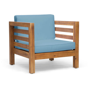 Outdoor Acacia Wood Patio Chair With Fabric Cushion