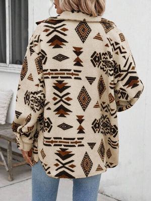 Girls Modern Geometric Button Up Dropped Shoulder Jacket Unique Retro Minimalist Outerwear