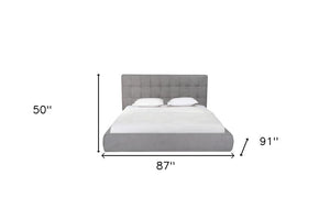 Gray Tufted Linen Blend Upholstered King Bed Frame