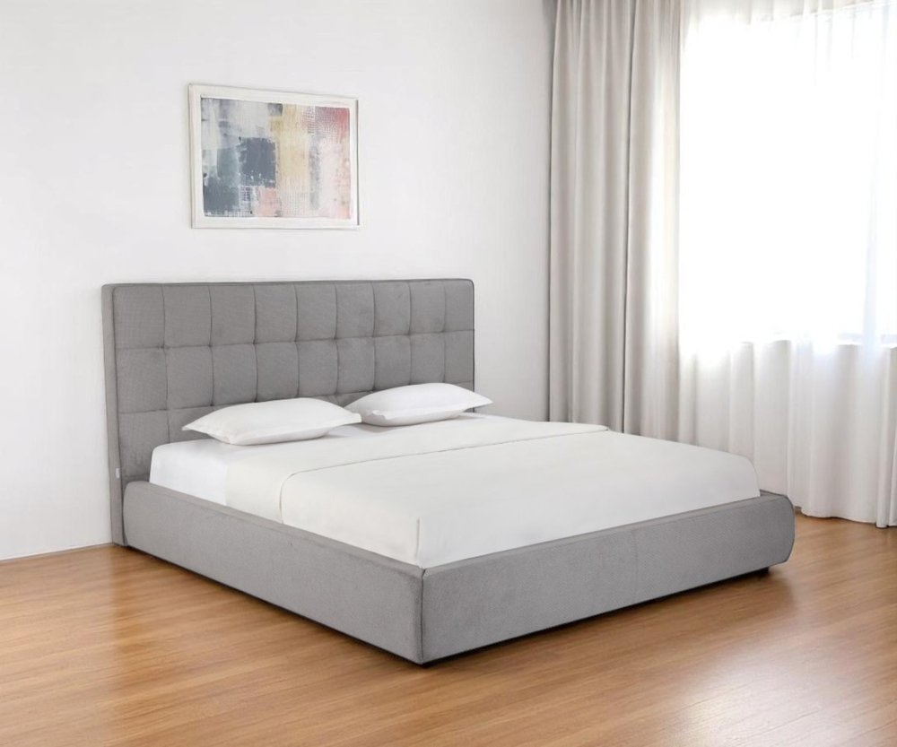 Gray Tufted Linen Blend Upholstered King Bed Frame