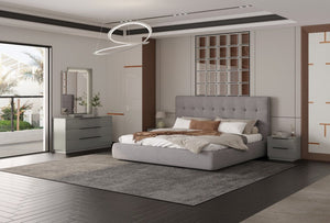 Gray Tufted Linen Blend Upholstered King Bed Frame