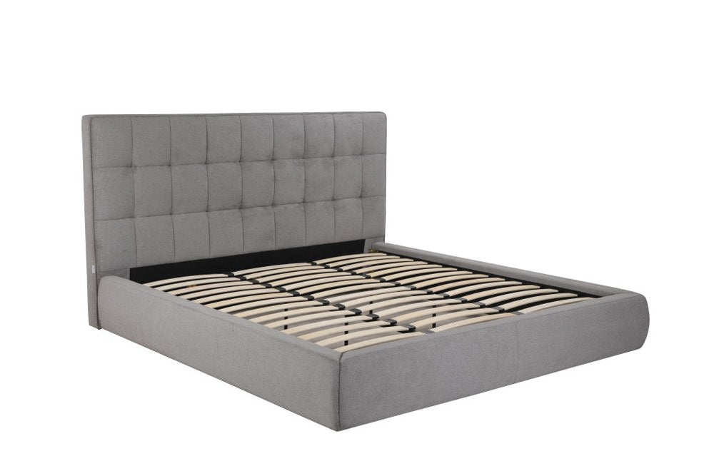 Gray Tufted Linen Blend Upholstered King Bed Frame