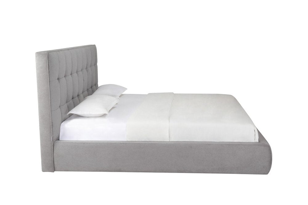 Gray Tufted Linen Blend Upholstered King Bed Frame