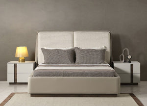 Gray And Cream Faux Leather Upholstered King Bed Frame