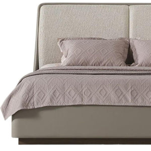 Gray And Cream Faux Leather Upholstered King Bed Frame