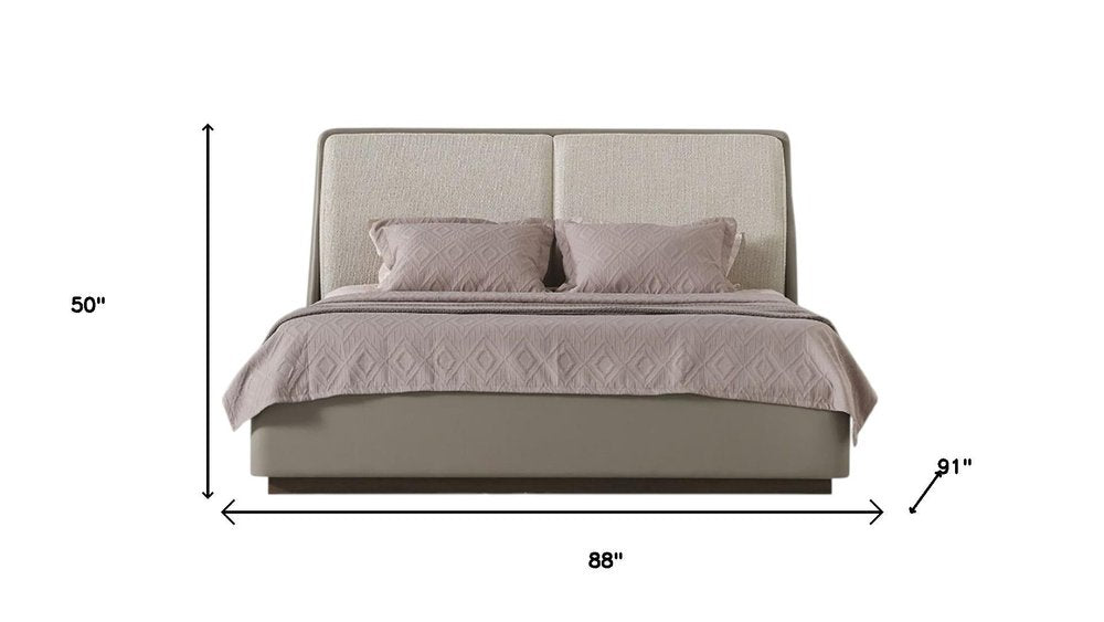Gray And Cream Faux Leather Upholstered King Bed Frame