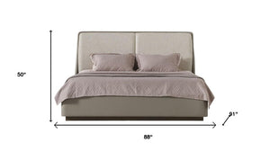 Gray And Cream Faux Leather Upholstered King Bed Frame