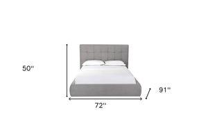Gray Tufted Linen Blend Upholstered Queen Bed Frame