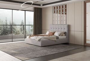 Gray Tufted Linen Blend Upholstered Queen Bed Frame
