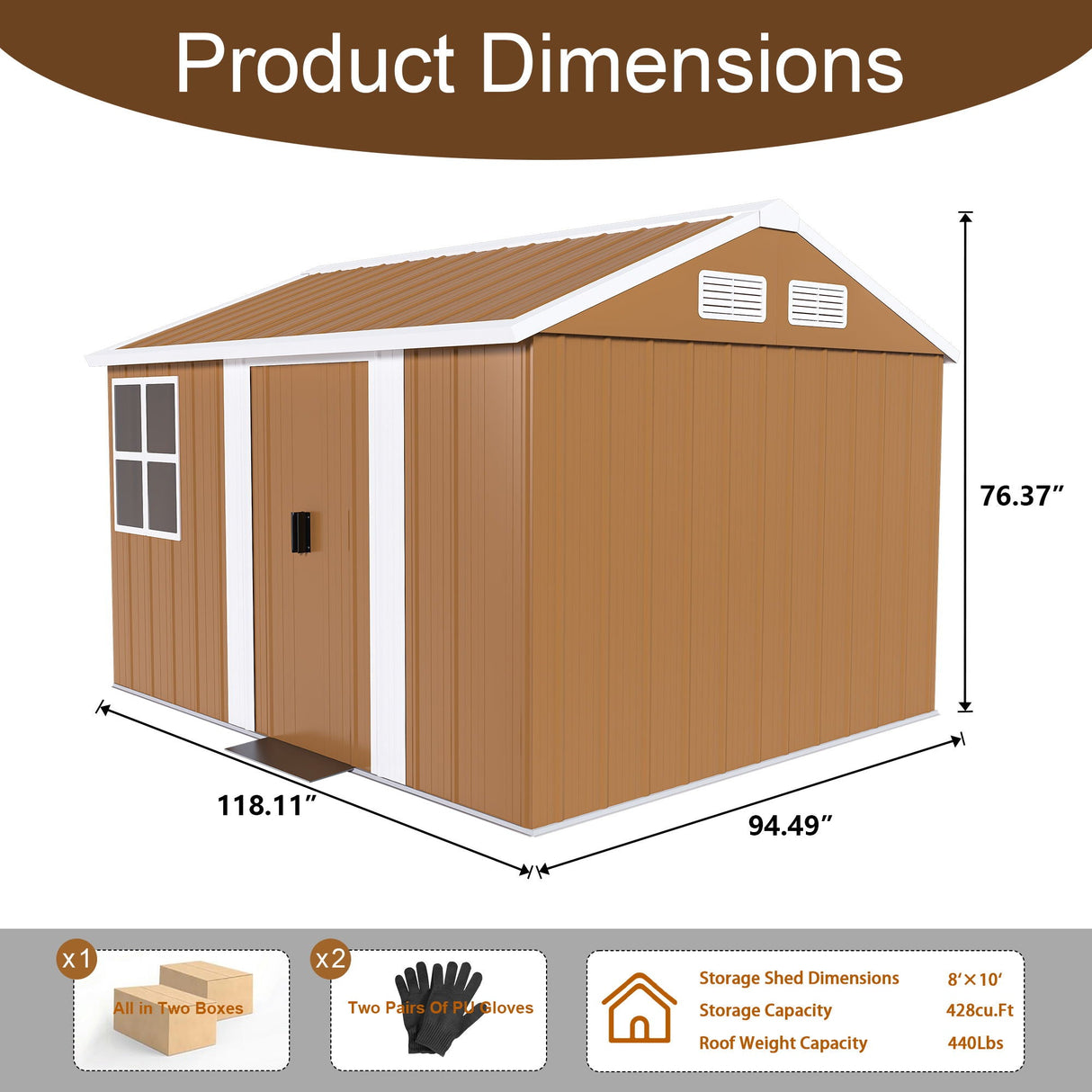 Heavy Duty Metal Storage Shed With Windows And Lockable Door, Weatherproof Outdoor Garden Shed by Couch.com