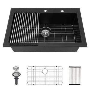 Quartz Kitchen Sink, Granite Composite, Drop In Sink With Durable Design