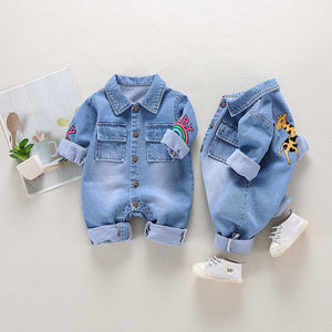 Men's And Women's Denim Printing Jumpsuit