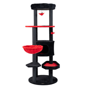 60" Gothic Cat Tower with Plush Perch and Spider Hanging Toys for Black Halloween-Red