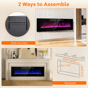 42/50/60/72 Inch Ultra-Thin Electric Fireplace with Decorative Crystals-60 inches