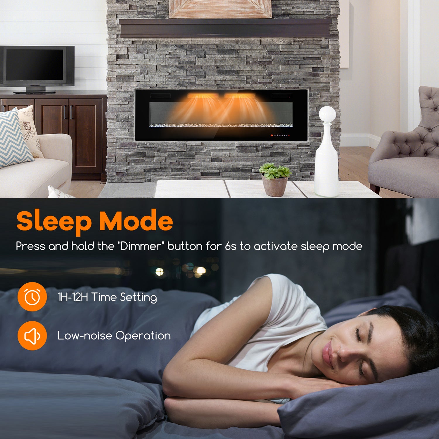 42/50/60/72 Inch Ultra-Thin Electric Fireplace with Decorative Crystals-60 inches