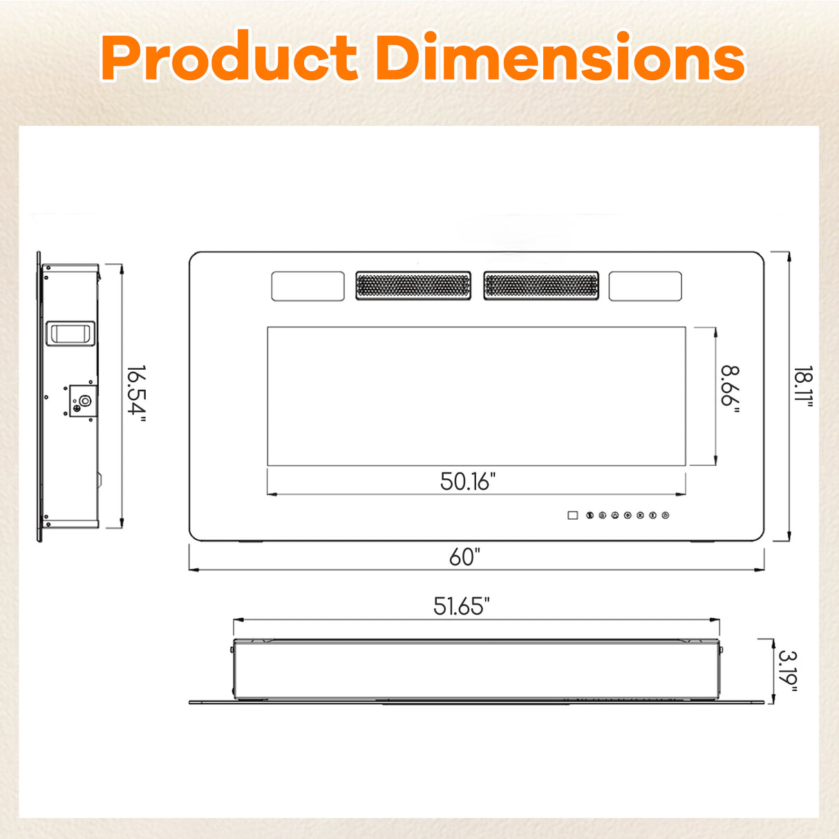 42/50/60/72 Inch Ultra-Thin Electric Fireplace with Decorative Crystals-60 inches