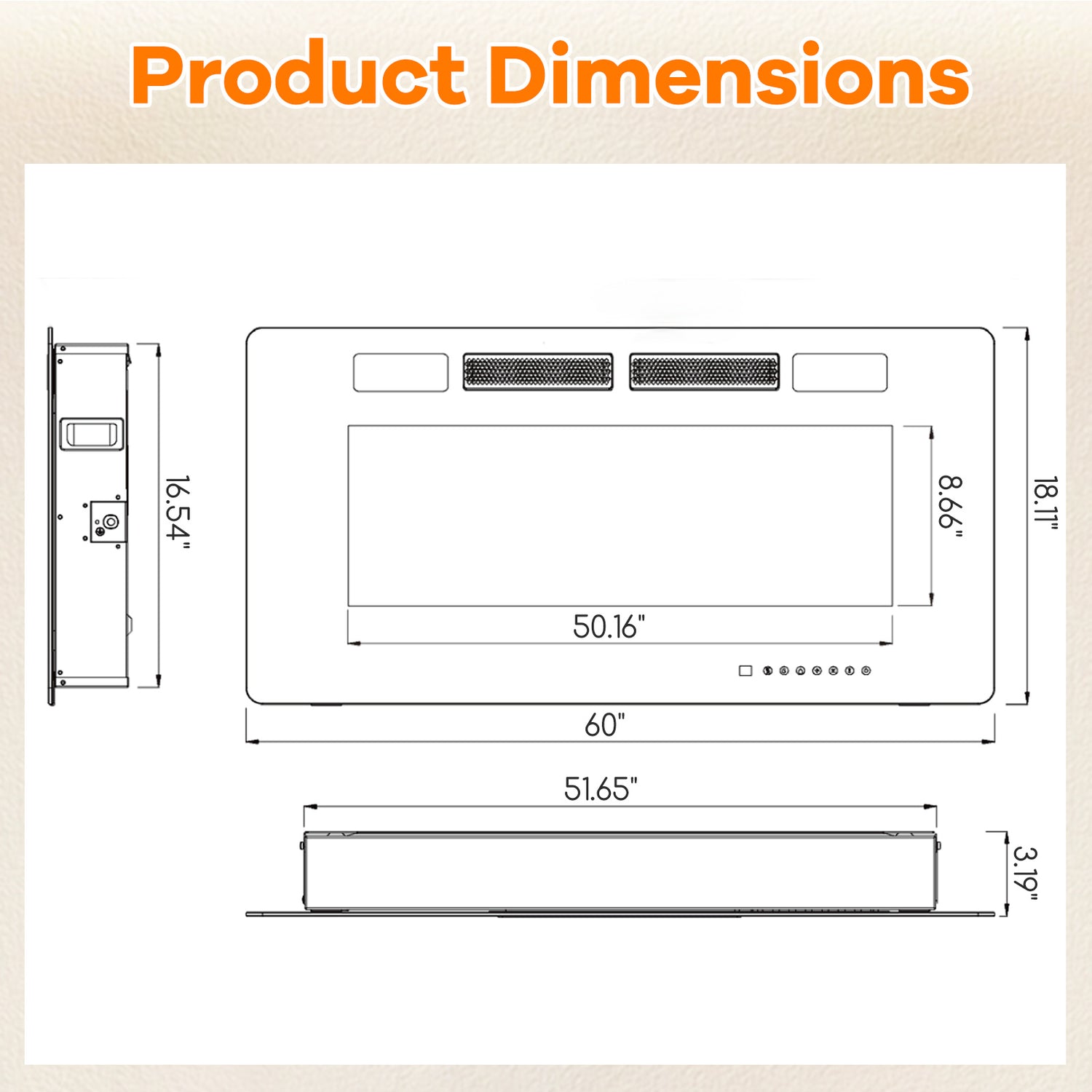 42/50/60/72 Inch Ultra-Thin Electric Fireplace with Decorative Crystals-60 inches