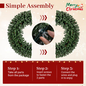 60 Inch Pre-Lit Artificial Christmas Wreath 200 LED Warm White Lights-1 Piece