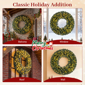60 Inch Pre-Lit Artificial Christmas Wreath 200 LED Warm White Lights-1 Piece