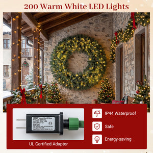 60 Inch Pre-Lit Artificial Christmas Wreath 200 LED Warm White Lights-Set of 2