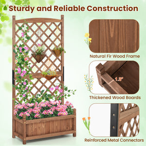 60 Inch Tall Raised Garden Bed with Diamond Lattice Trellis and Drainage Holes-Brown