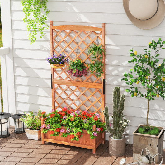 60 Inch Tall Raised Garden Bed with Diamond Lattice Trellis and Drainage Holes-Orange