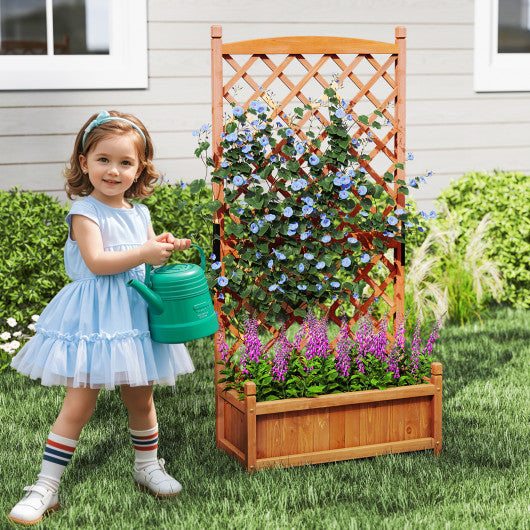 60 Inch Tall Raised Garden Bed with Diamond Lattice Trellis and Drainage Holes-Orange