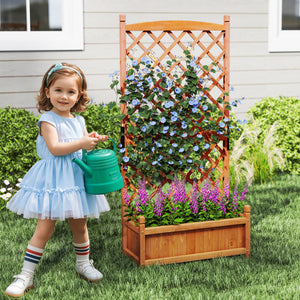 60 Inch Tall Raised Garden Bed with Diamond Lattice Trellis and Drainage Holes-Orange