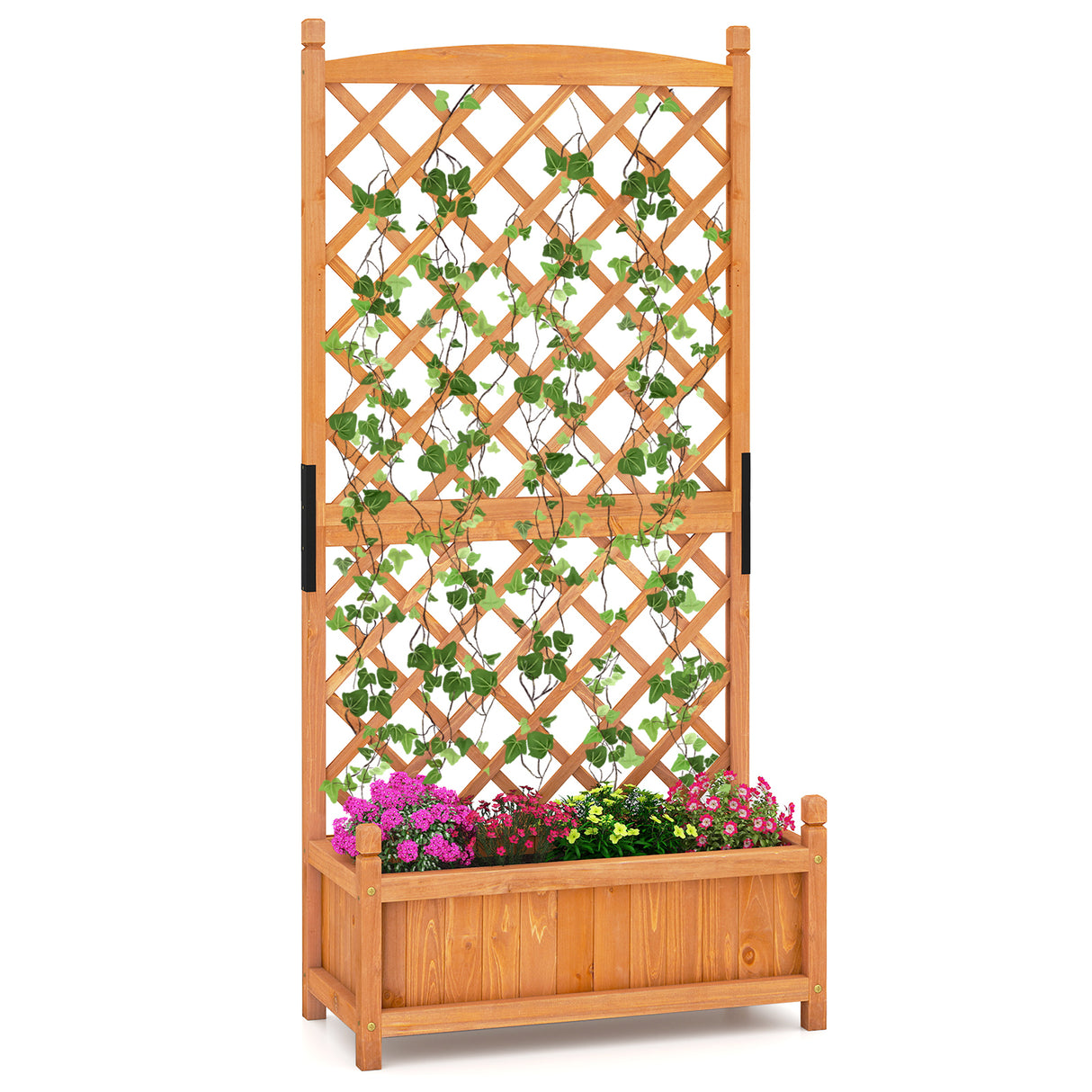 60 Inch Tall Raised Garden Bed with Diamond Lattice Trellis and Drainage Holes-Orange