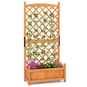 60 Inch Tall Raised Garden Bed with Diamond Lattice Trellis and Drainage Holes-Orange