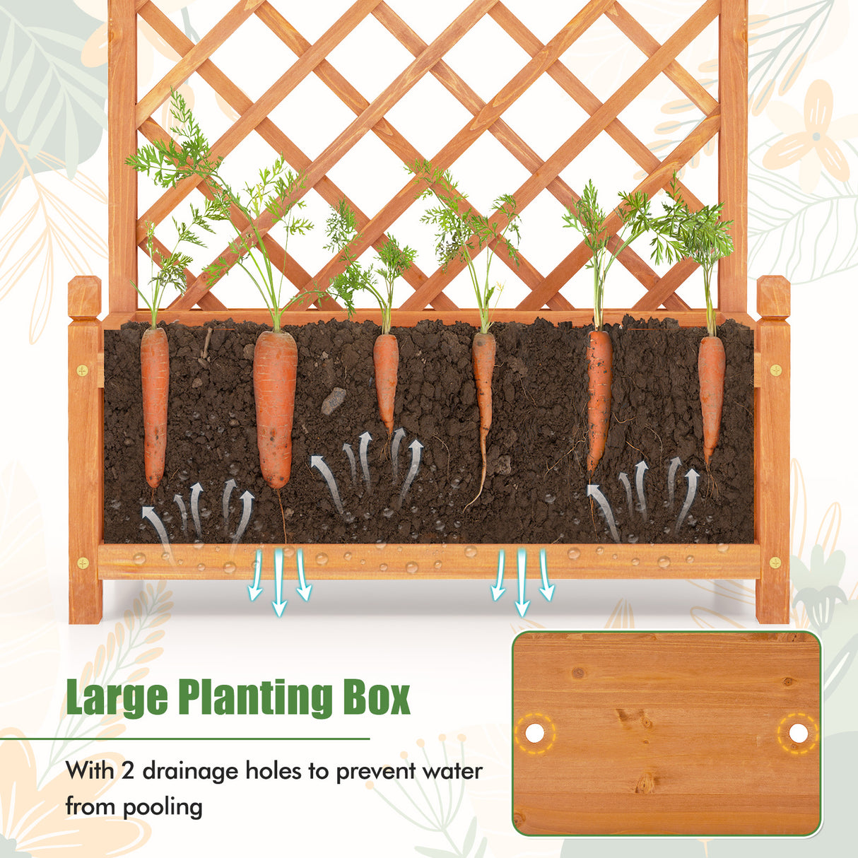 60 Inch Tall Raised Garden Bed with Diamond Lattice Trellis and Drainage Holes-Orange