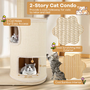 60 Inches Tall Cat Tree with 2-Story Condo and Sisal Scratching Posts-Natural