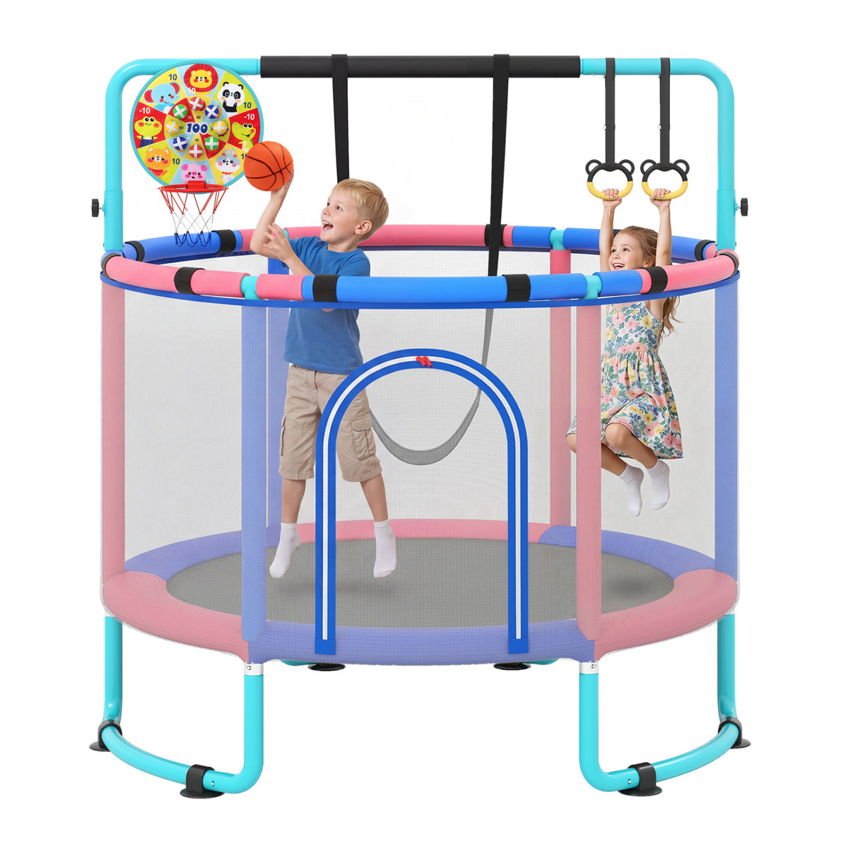 60 inch 6-in-1 Kids Toddler Trampoline with Gymnastics Bar-Navy
